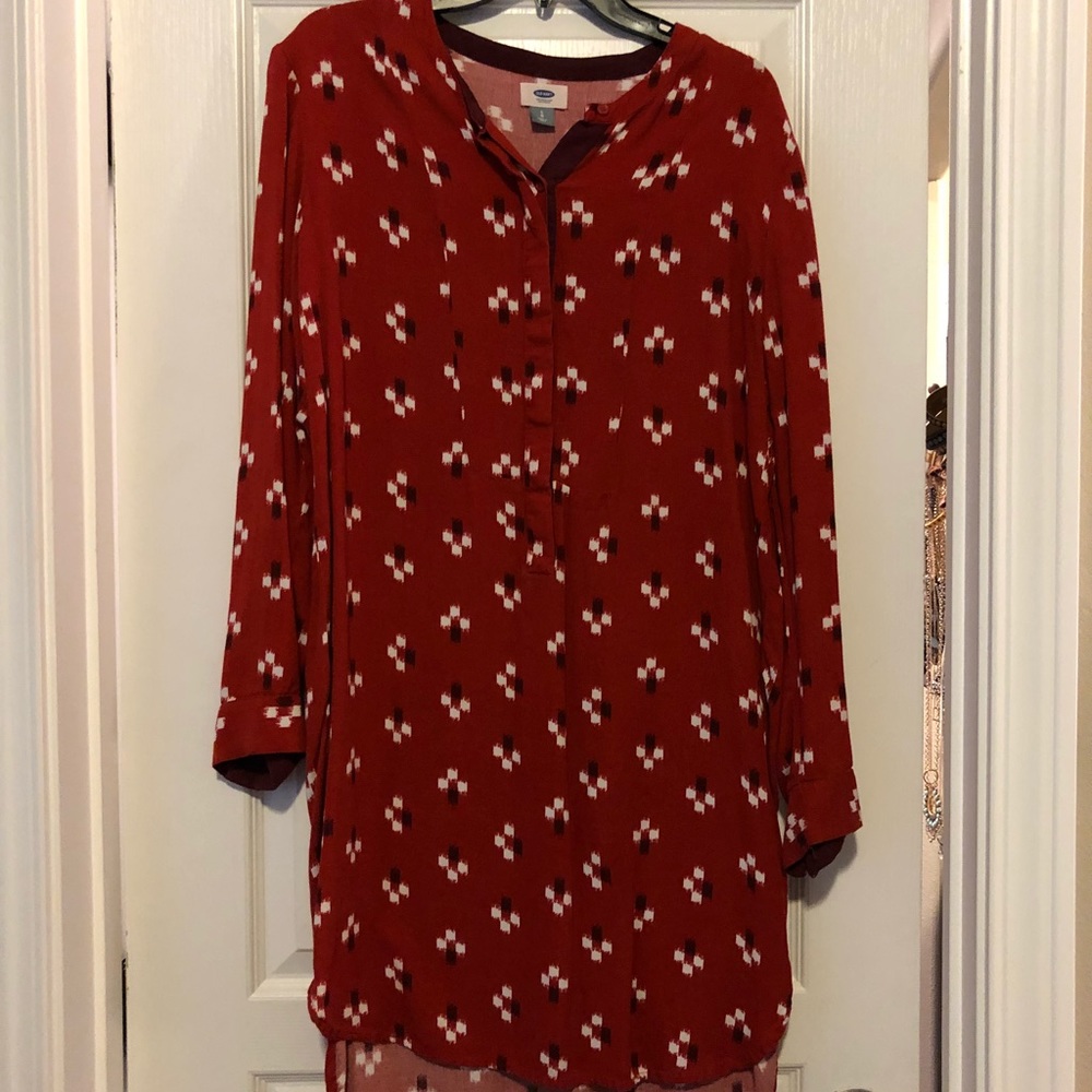 Burnt orange tunic with brown and white squares